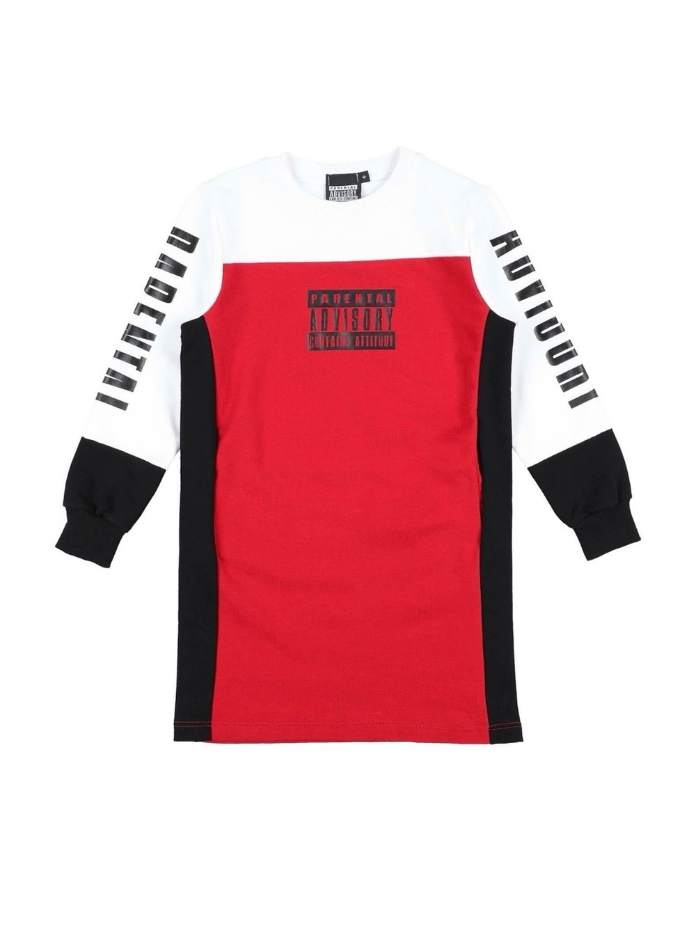 Red, White & Black Colorblock Graphic Long Sleeve Dress 14Y girls